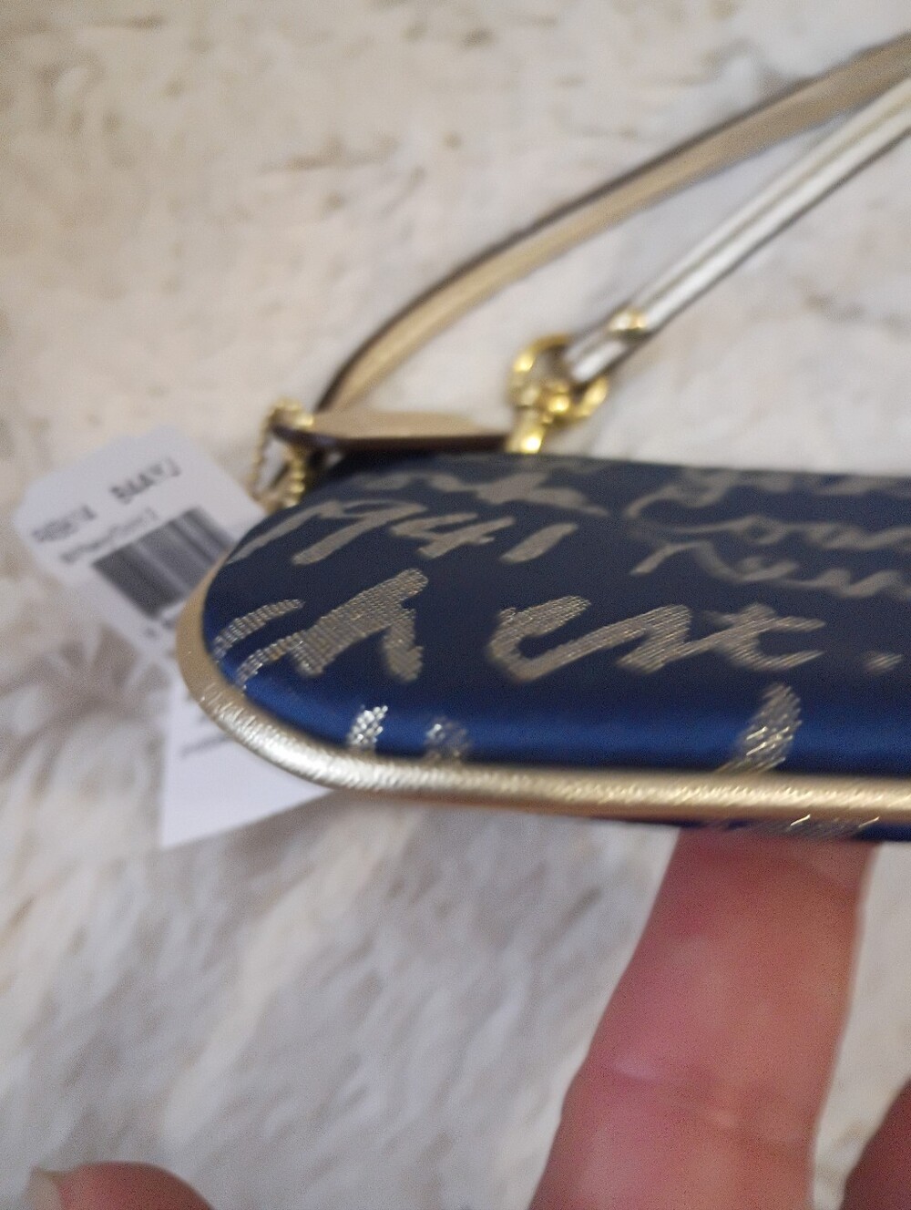 Coach BNWT Navy Blue and Gold Script Wristlet Clutch - Picture 6 of 10